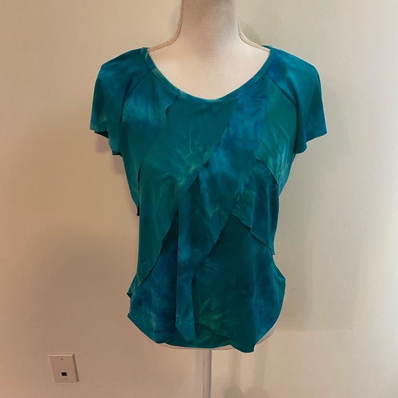 Notations Tops - Notations Blue Breeze Ruffle Short Sleeve Blouse Size Medium New With Tags